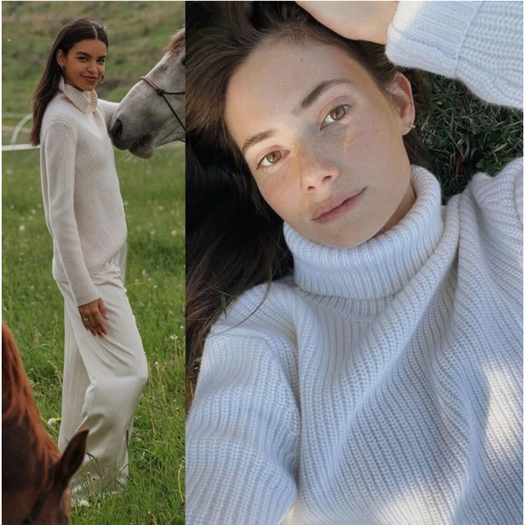 Jenni Kayne S Oversized 100% Cashmere Fisherman $575 Turtleneck Sweater Ivory - Picture 12 of 14